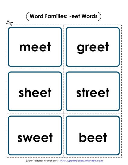 Word Slider, Flashcards, and Word Wheel - Flashcards (-eet) (Printable PDF Worksheet)