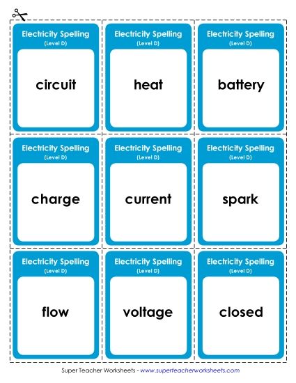 Flashcards  - Flashcards (Electricity)  (Printable PDF Worksheet)