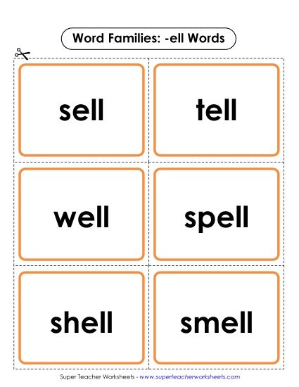 Word Slider, Flashcards, and Word Wheel - Flashcards (-ell) (Printable PDF Worksheet)