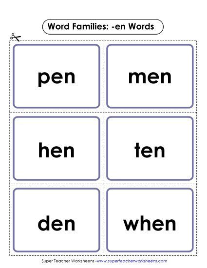 Word Slider, Flashcards, and Word Wheel - Flashcards (-en) (Printable PDF Worksheet)