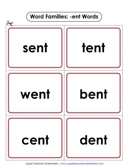 Word Slider, Flashcards, and Word Wheel - Flashcards (-ent) (Printable PDF Worksheet)