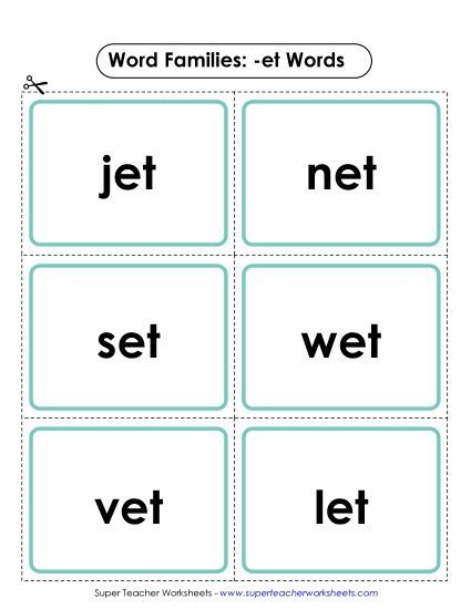 Word Slider, Flashcards, and Word Wheel - Flashcards (-et) (Printable PDF Worksheet)