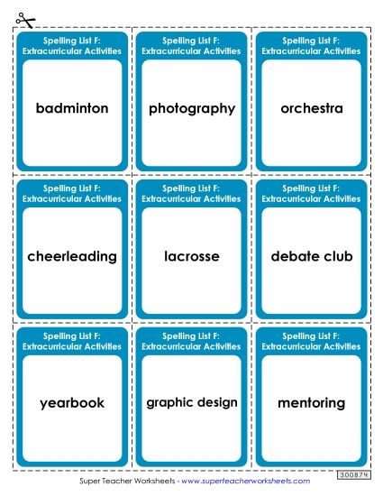 Flashcards - Flashcards (Extracurriculars) (Printable PDF Worksheet)