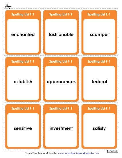 Flashcards - Flashcards (F-1)  (Printable PDF Worksheet)