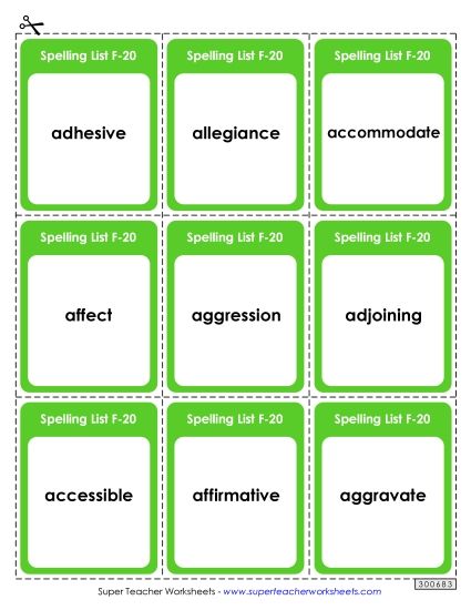 Flashcards - Flashcards (F-20)  (Printable PDF Worksheet)