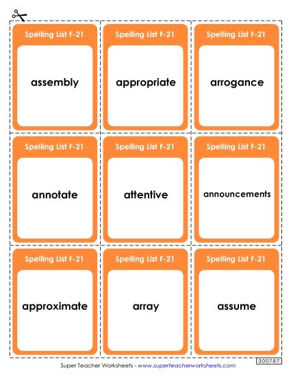 Flashcards - Flashcards (F-21)  (Printable PDF Worksheet)