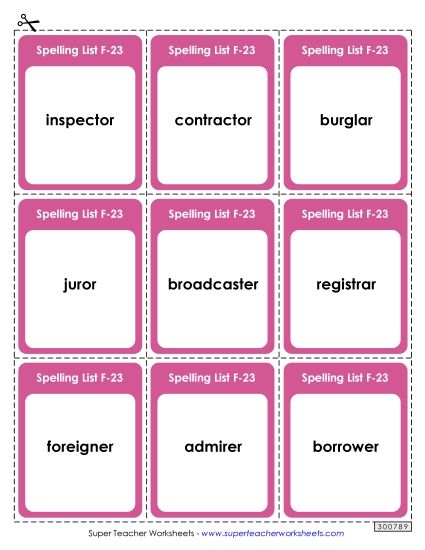 Flashcards - Flashcards (F-23) (Printable PDF Worksheet)