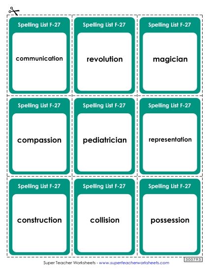 Flashcards - Flashcards (F-27)  (Printable PDF Worksheet)