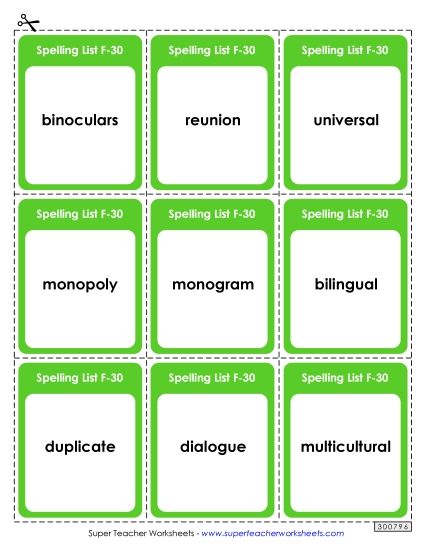 Flashcards - Flashcards (F-30) (Printable PDF Worksheet)