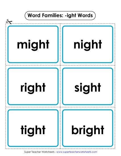 Word Slider, Flashcards, and Word Wheel - Flashcards (-ight) (Printable PDF Worksheet)