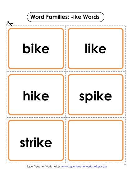 Word Slider, Flashcards, and Word Wheel - Flashcards (-ike) (Printable PDF Worksheet)