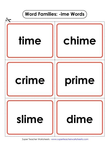 Word Slider, Flashcards, and Word Wheel - Flashcards (-ime) (Printable PDF Worksheet)