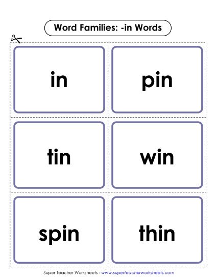 Word Slider, Flashcards, and Word Wheel - Flashcards (-in) (Printable PDF Worksheet)