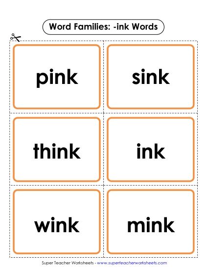 Word Slider, Flashcards, and Word Wheel - Flashcards (-ink) (Printable PDF Worksheet)