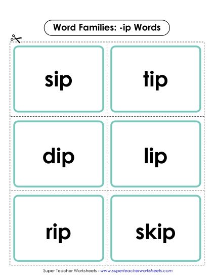 Word Slider, Flashcards, and Word Wheel - Flashcards (-ip) (Printable PDF Worksheet)