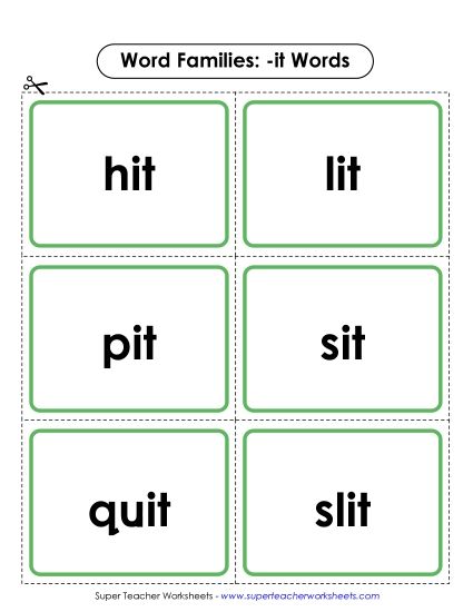 Word Slider, Flashcards, and Word Wheel - Flashcards (-it) (Printable PDF Worksheet)