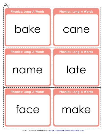 Word Wheels, Flashcards, and Sliders - Flashcards (Long A) (Printable PDF Worksheet)