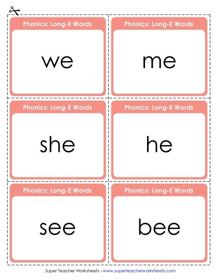 Flashcards, Sliders, and Word Wheels - Flashcards (Long E) (Printable PDF Worksheet)