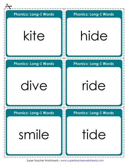 Flashcards, Sliders, and Word Wheels - Flashcards (Long I) (Printable PDF Worksheet)
