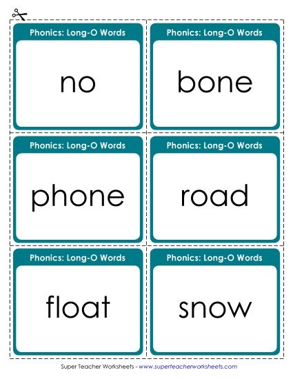 Flashcards, Sliders, and Word Wheels - Flashcards (Long O) (Printable PDF Worksheet)