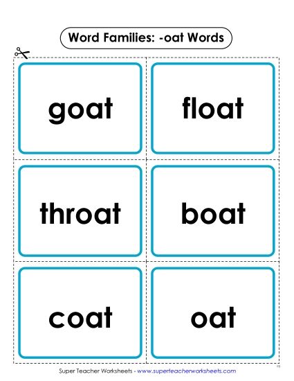 Word Slider, Flashcards, and Word Wheel - Flashcards (-oat) (Printable PDF Worksheet)