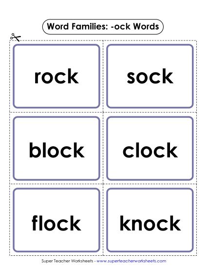 Word Slider, Flashcards, and Word Wheel - Flashcards (-ock) (Printable PDF Worksheet)