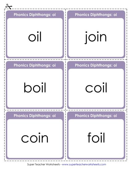 Word Sliders, Flashcards, and Wheels - Flashcards: OI Words (Printable PDF Worksheet)