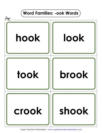 Word Slider, Flashcards, and Word Wheel - Flashcards (-ook) (Printable PDF Worksheet)