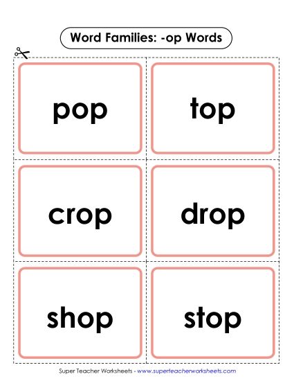 Word Slider, Flashcards, and Word Wheel - Flashcards (-op) (Printable PDF Worksheet)
