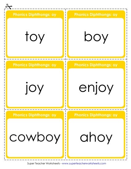 Word Sliders, Flashcards, and Wheels - Flashcards: OY Words (Printable PDF Worksheet)