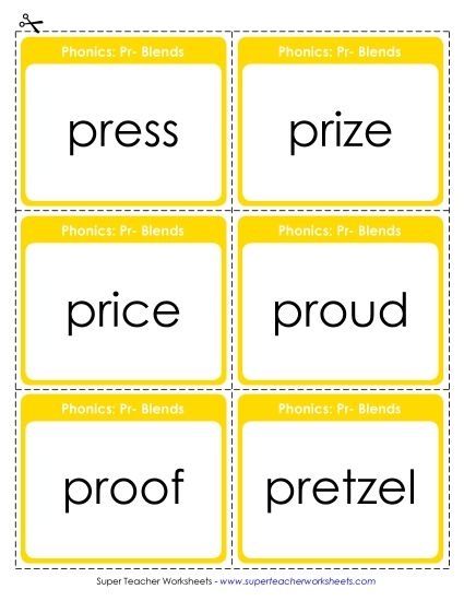 Flashcards, Slider, and Word Wheel - Flashcards (Pr- Words) (Printable PDF Worksheet)
