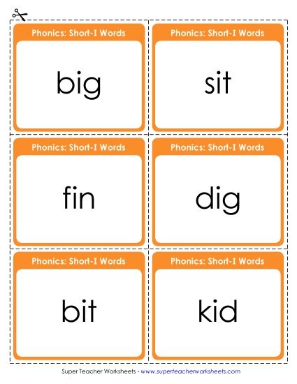 Flashcards and Word Wheels - Flashcards (Short I) (Printable PDF Worksheet)
