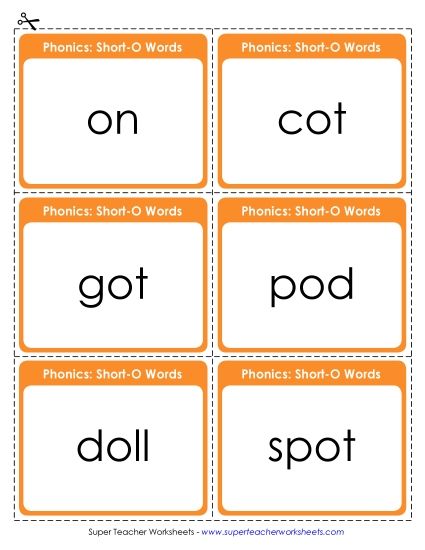 Flashcards and Word Wheels - Flashcards (Short O) (Printable PDF Worksheet)