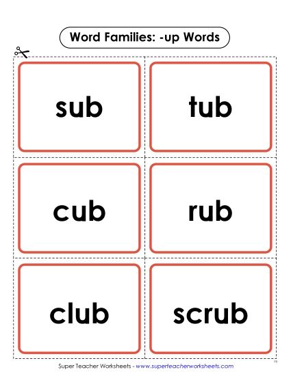 Word Slider, Flashcards, and Word Wheel - Flashcards (-ub) (Printable PDF Worksheet)