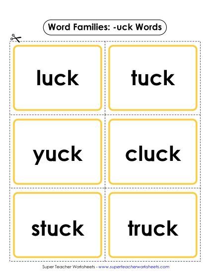 Word Slider, Flashcards, and Word Wheel - Flashcards (-uck) (Printable PDF Worksheet)