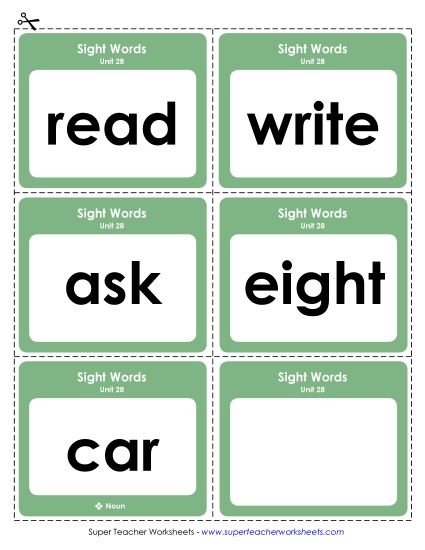 Reading Practice Tools - Flashcards (Unit 28) (Printable PDF Worksheet)