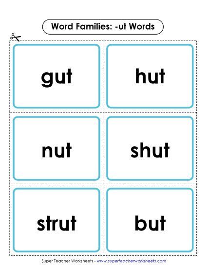 Word Slider, Flashcards, and Word Wheel - Flashcards (-ut) (Printable PDF Worksheet)