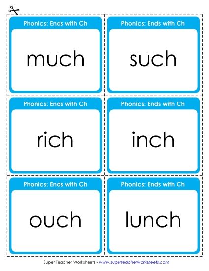 Flashcards, Sliders, and Word Wheels - Flashcards: Words Ending with CH (Printable PDF Worksheet)