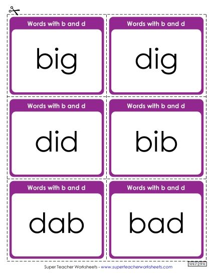 Letters b and d - Flashcards: Words with b and d (Printable PDF Worksheet)