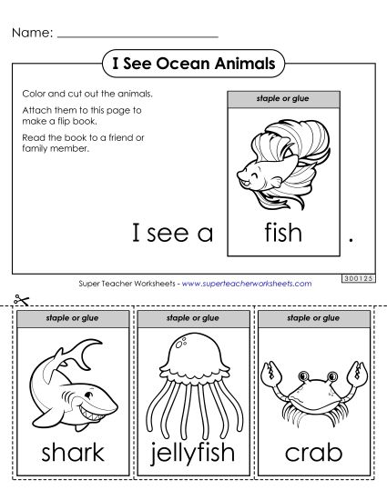 Worksheets & Activities - Flip book:  Sea Life (Printable PDF Worksheet)