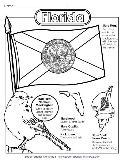 Symbols - Florida State Symbols Coloring Page (Printable PDF Worksheet)