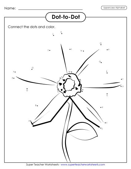 Connect the Dots - Flower Dot-to-Dot (Uppercase) (Printable PDF Worksheet)