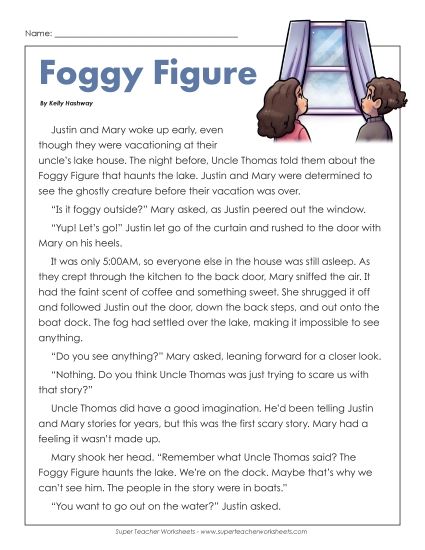 Fiction Stories - Foggy Figure (Mystery) (Printable PDF Worksheet)