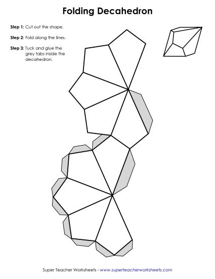 Foldable Solid Shapes (Nets) - Foldable Decahedron  (Printable PDF Worksheet)