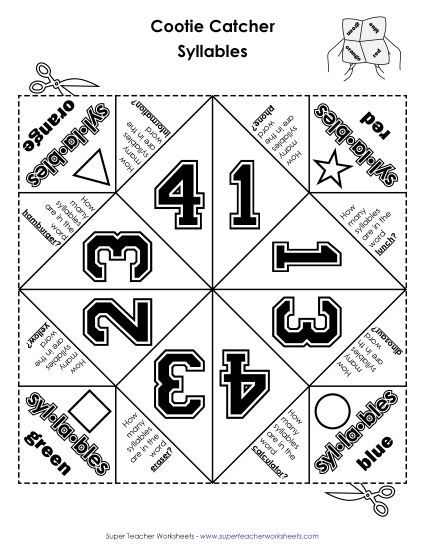 Foldable Game: Counting Syllables (Printable PDF Worksheet)