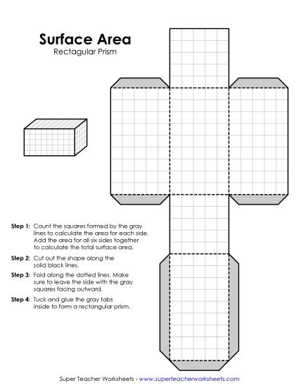 Level: Basic (Rectangular Prisms & Cubes Only) - Foldable Rectangular Prism (Surface Area) (Printable PDF Worksheet)