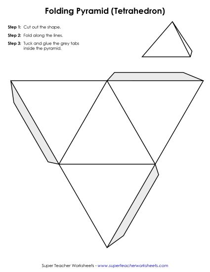 Cut and Fold Nets - Foldable Tetrahedron Cut Out Activity (Pyramid with Triangular Base) (Printable PDF Worksheet)