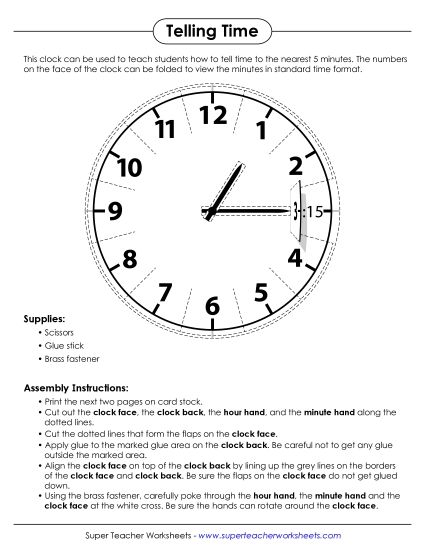 Cut-Out Clocks & Blank Clock Face Templates - Folding Clock Time Tool (Printable PDF Worksheet)