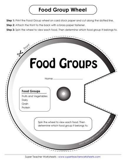 Food Groups - Food Group Wheel (Printable PDF Worksheet)