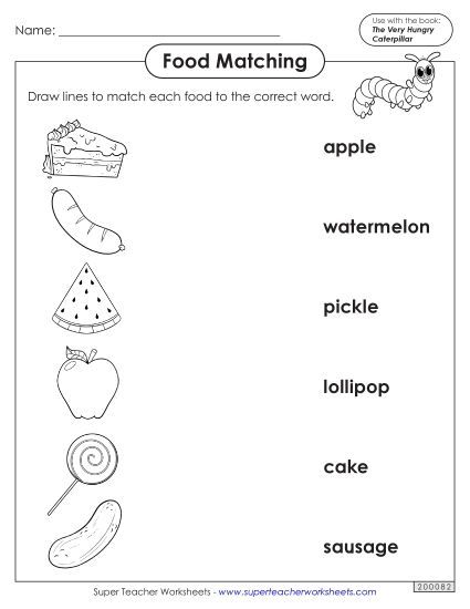 Worksheets - Food-Word Picture Match (Printable PDF Worksheet)